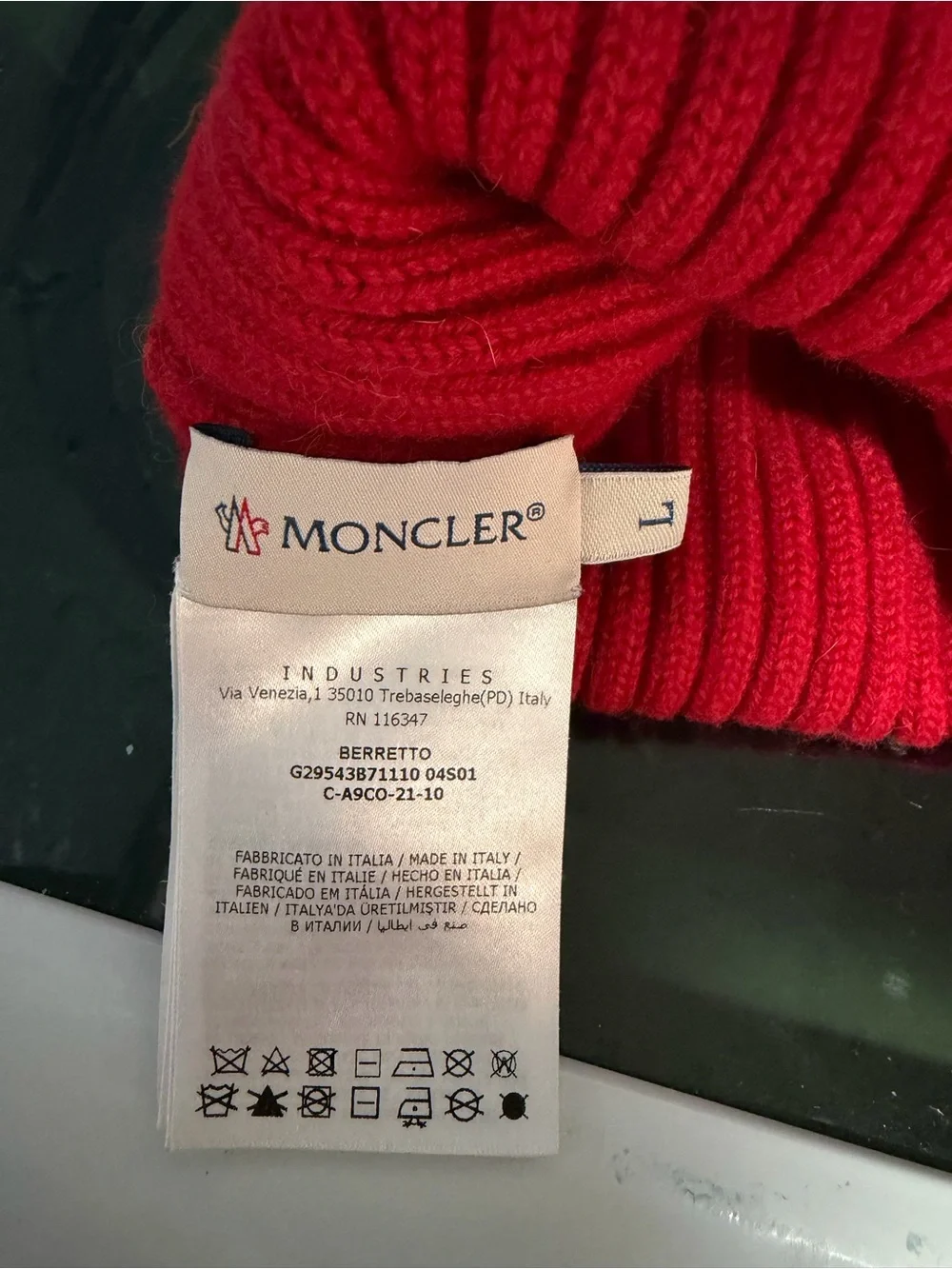 Moncler Kids Red Knit Beanie with Tan Pom